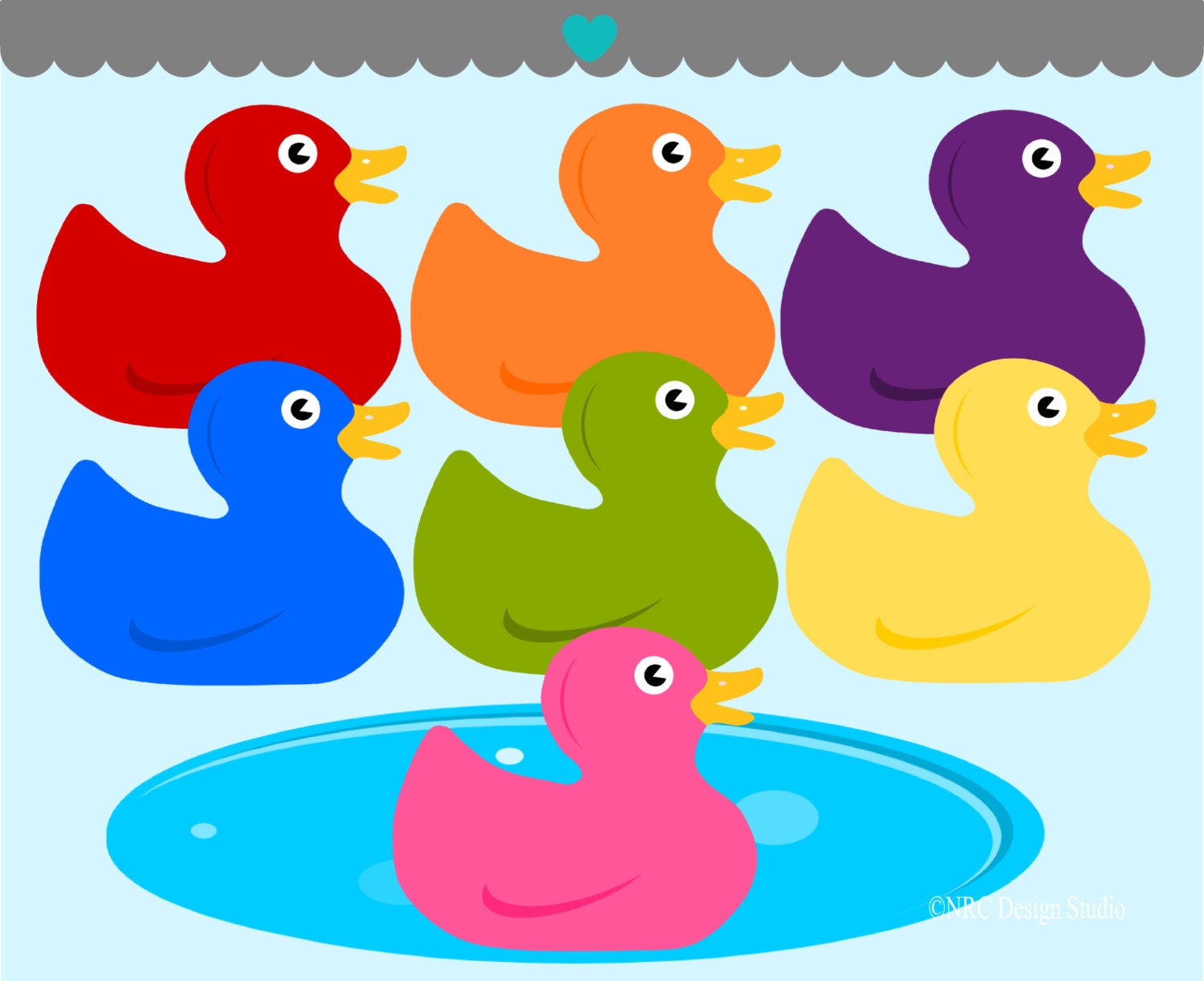 WINTER SALE - Animal Clip Art - Colorful Rubber Ducks Clip Art - Digital Rubber Ducks Clipart Il_570xn