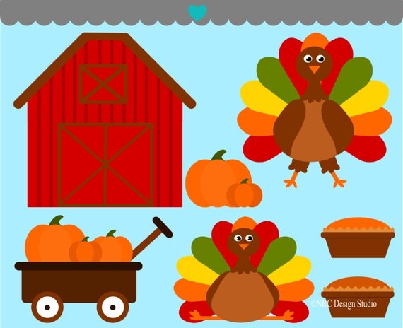 WINTER SALE - Fall Clip Art - Happy Turkey Day Clip Art - Digital Thanksgiving Turkey Clipart Il_570xn