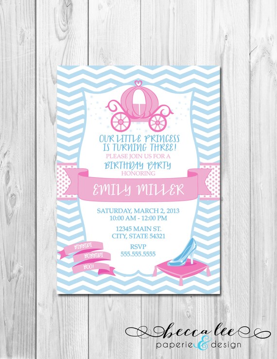 Cinderella Inspired Birthday Party Invitation - Pink and Blue - DIY - Printable Il_570xn