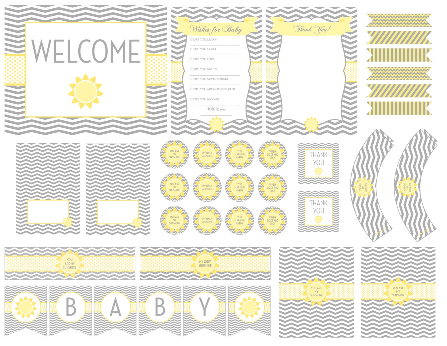INSTANT DOWNLOAD - Baby Bundle - You Are My Sunshine Theme - DIY - Printable Il_570xn