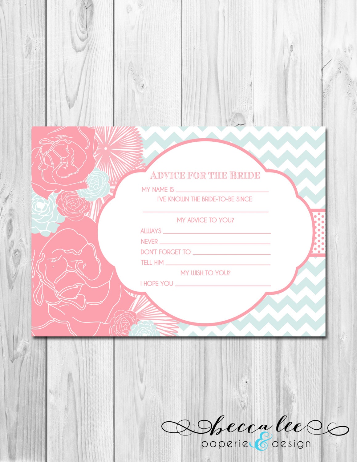 INSTANT DOWNLOAD - Advice for the Bride - Big Pink and Blue Blooms - Printable Il_570xn