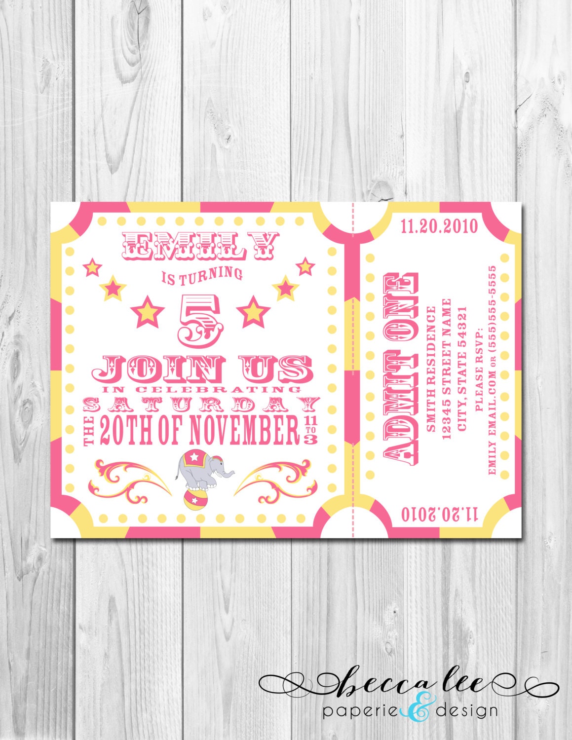 Circus Carnival Theme Party Invitation - Pink and Yellow - DIY - Printable Il_570xn
