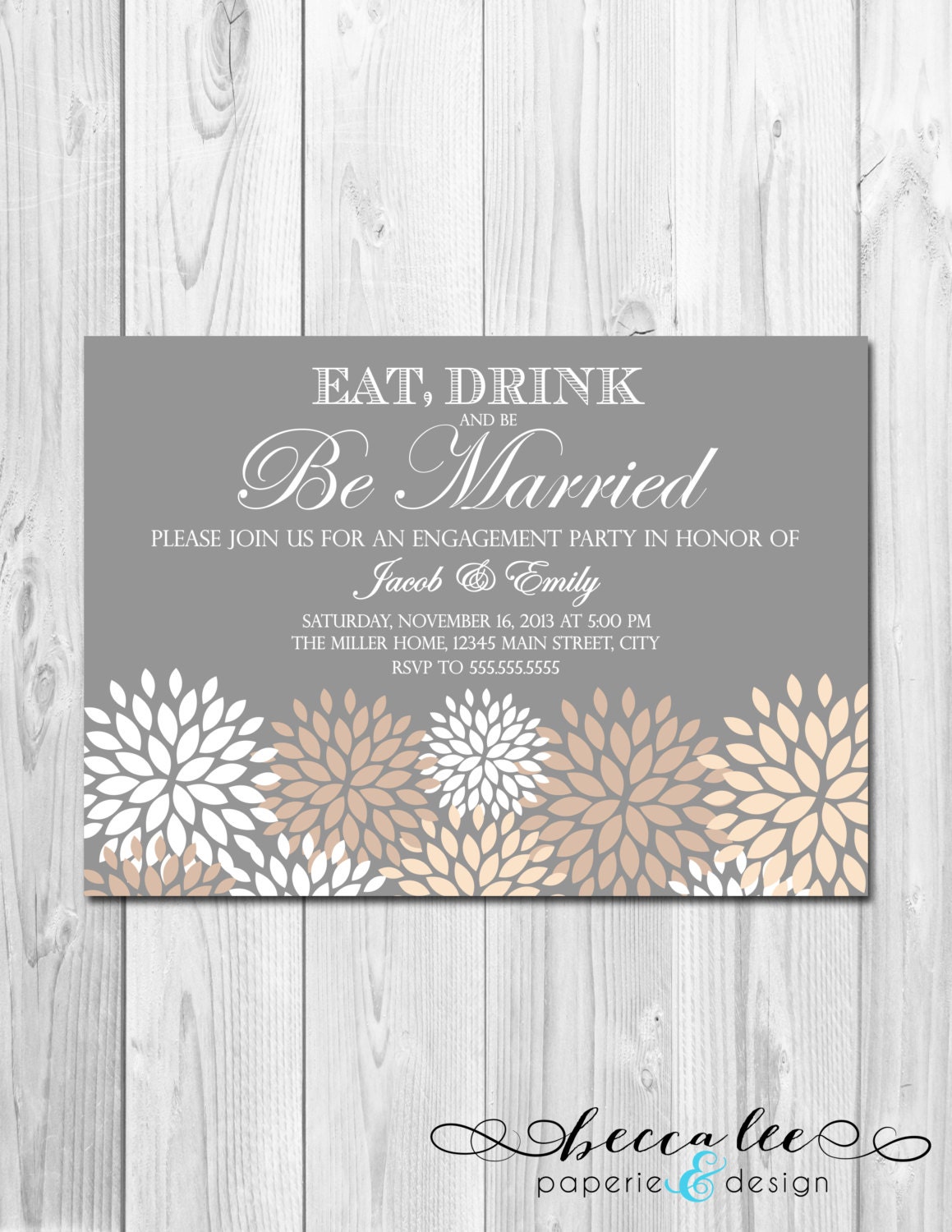 Engagement Party Invitation - Eat Drink & Be Married - Grey White and Tan - DIY - Printable Il_570xn