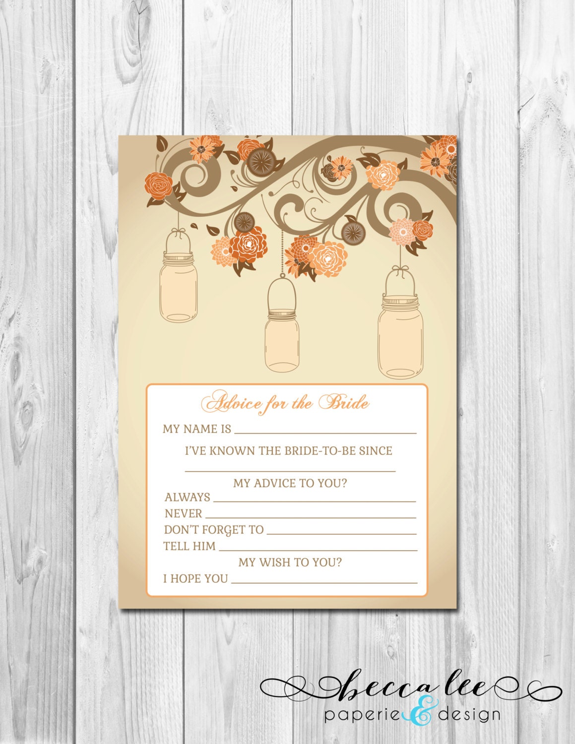 INSTANT DOWNLOAD - Advice for the Bride - Mason Jar Tree - Fall Colors - Printable Il_570xn