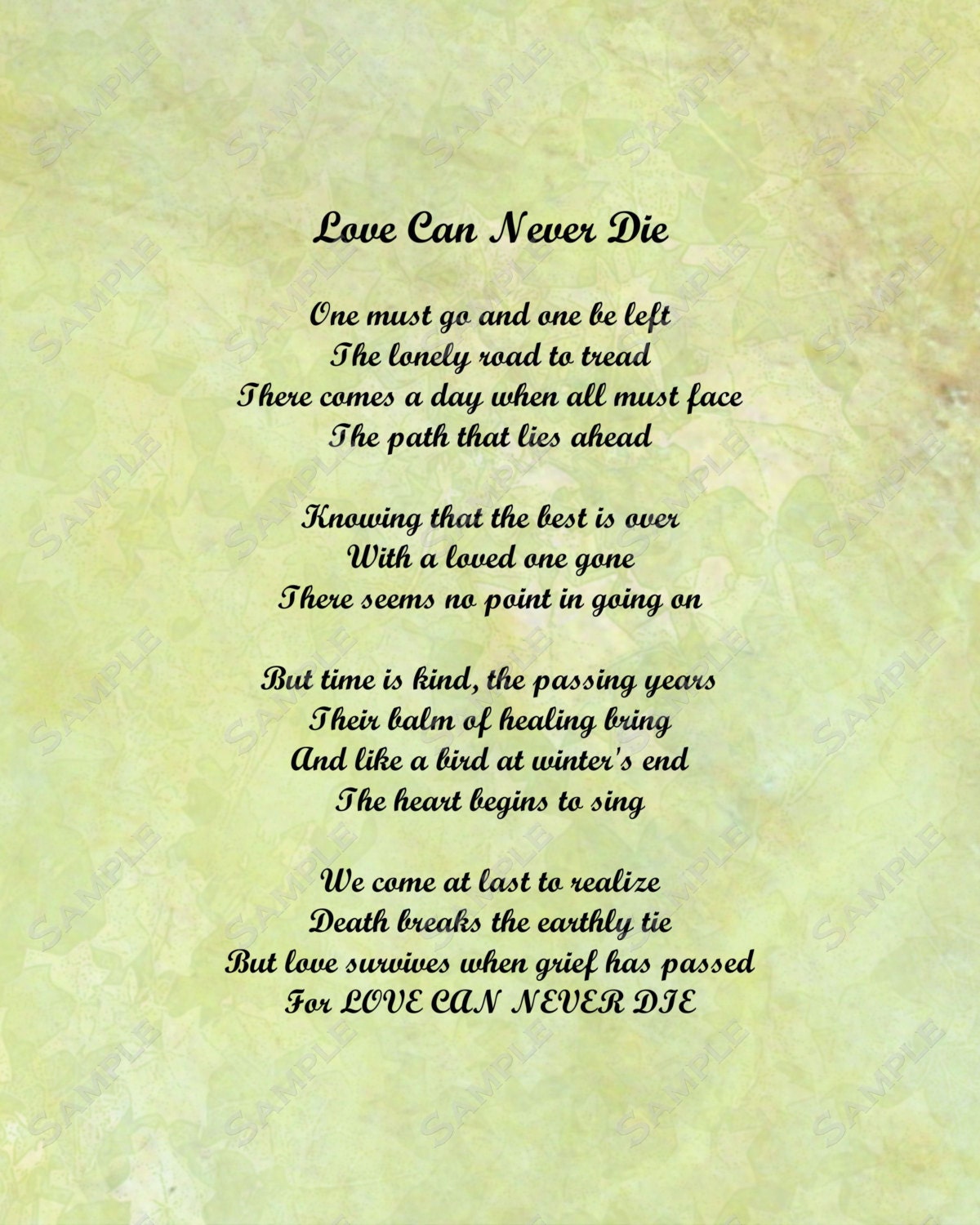 Memorial Poem Love Never Dies INSTANT DOWNLOAD Digital 8 X 10 - On ...