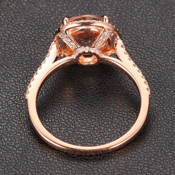 HALO 2.35ct Morganite .32ct Diamond Claw Prongs Solid 14K Rose Gold Wedding Ring