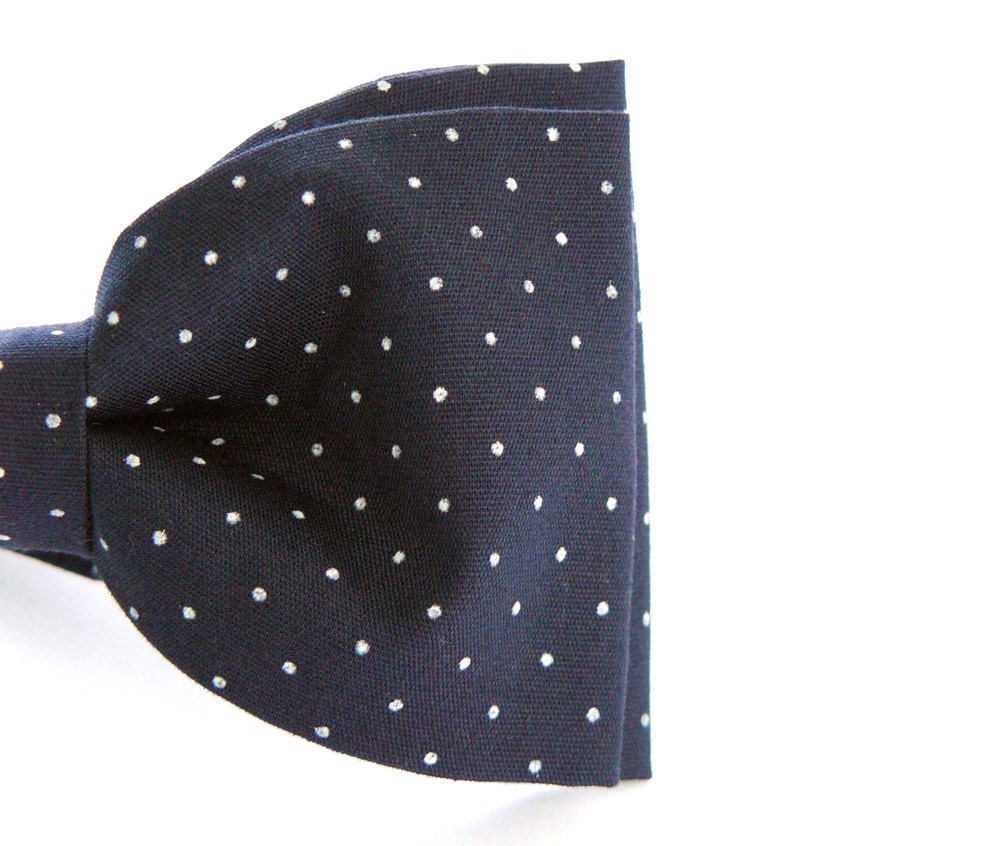 Mens bow tie by Bartek Design - groom wedding classic retro necktie chic handmade gift for him pre tied - navy blue polka dot white