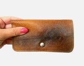 Soviet vintage genuine leather wallet Handmade leather money purse made in Latvia Riga USSR era coin purse