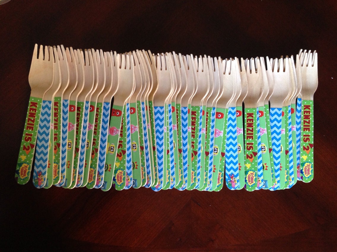 24 Wooden Forks or Spoons- Yo Gabba Gabba Il_570xn