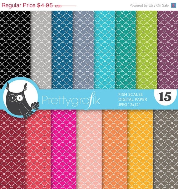 40% OFF SALE fish scales, rising sun,digital paper, commercial use, scrapbook papers, background - PS632 Il_570xn