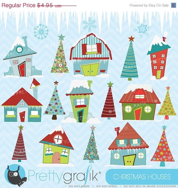 40% OFF SALE christmas house clipart commercial use, vector graphics, digital clip art, digital images - CL414 Il_570xn