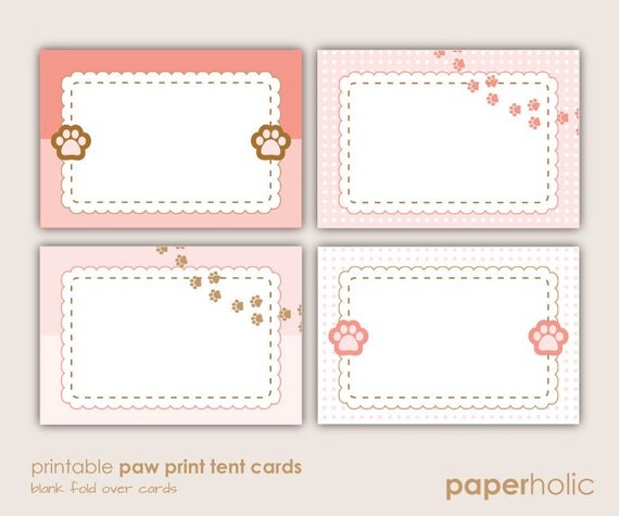 PRINTABLE Paw Print Tent Cards - PDF by Paperholic Il_570xn