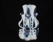 Carved Candle -Purple and Teal Candle - Decorative candle - Romantic Heart Candle
