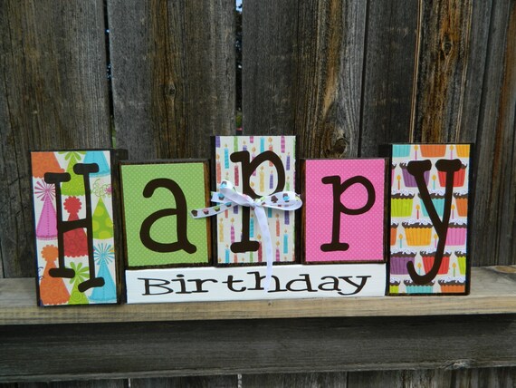 Happy Birthday wood Blocks by BuzzingBeesCrafts on Etsy