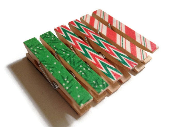 Christmas Mini Clothespin Magnets Red and Green Set of 6 Magnet Clips - MadebyMegToo