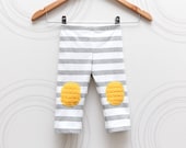 Stripe toddler knee pad leggings Grey and white with yellow pads //  size US1 (EU80) Ready to ship - ZanziBach