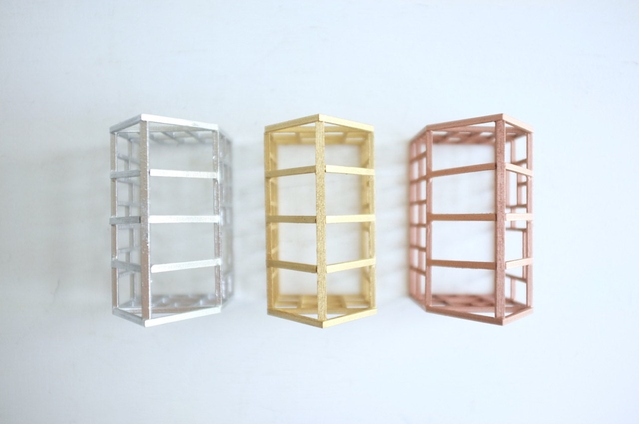 Set of 3 metallic birch frames - gold, silver and rose gold - miniature architectures - tiny houses - structure - 2of2