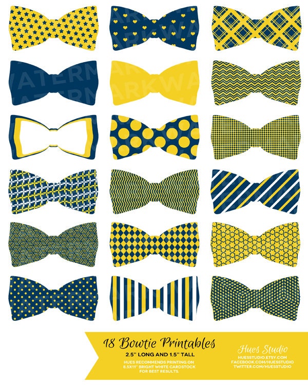 18 Yellow Gold Navy and White Bowties : Tags / Labels / Cupcake Toppers / Decor / Clip Art - Hues Studio Il_170x135