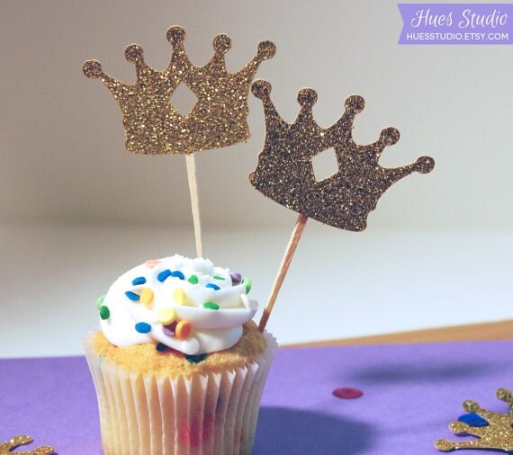 Glittery Gold or Silver CROWN Party Picks, Toothpicks, Cupcake Toppers, Food Picks (Set of 12) Il_570xn