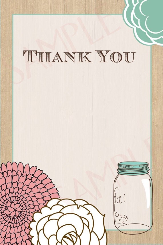 Rustic Mason Jar with Woodgrain Bridal Shower Thank You- Printable Il_570xn