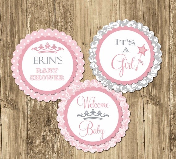 Pink Damask Princess Baby Shower Cupcake Toppers- Printable Il_570xn