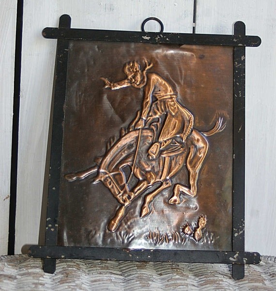 Copper Picture Bas Relief Art Bucking Bronco Horse by KickassStyle