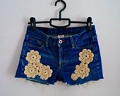 Upcycled Cutoff Jean With Crochet Detail/Unique Vintage Shorts/Made To Order/A Summer Must/Size 24-32