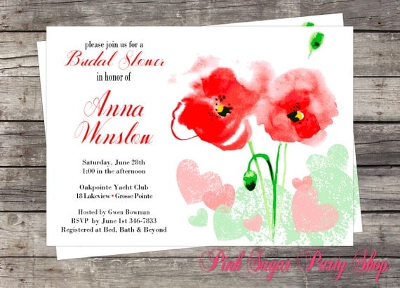 DIY Poppy Invitation Watercolor Floral Bridal Baby Birthday Party Customized Il_570xn