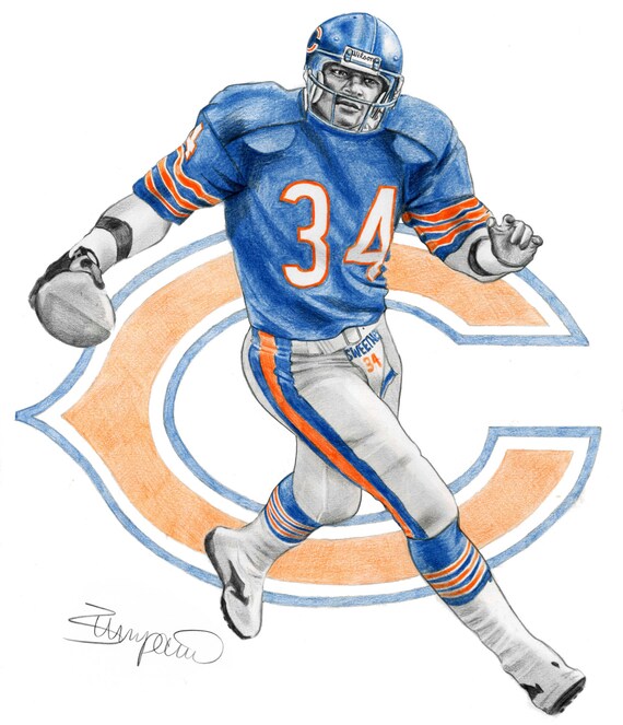 Walter Payton Chicago Bears football Pencil by PencilPortraitCards