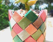 Origami plant basket  - jewel tones - strong sturdy basket with succulent  Graptosedum "California Sunset" - ChickenJungle
