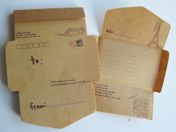 Air Mail Envelope Memo Pad - 50 sheets / envelopes - France, Eifel Tower, to, from Il_570xn