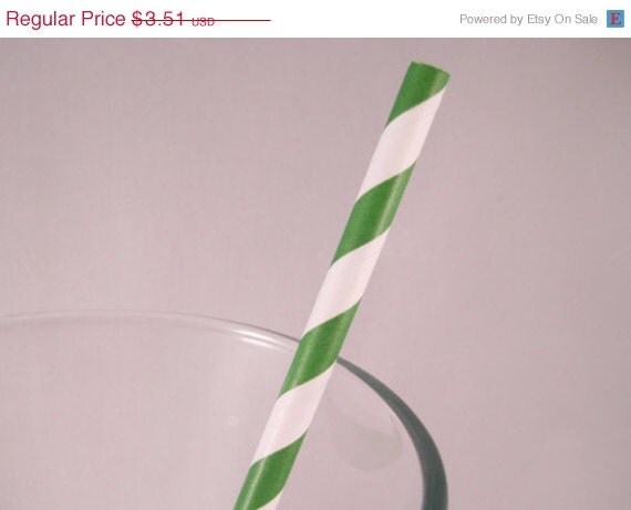 Cyber Week SALE 10% OFF 25 Kelly Green Stripe Straws - ships less than 24 hours Il_570xn