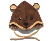 Brown knitted baby hat baby pilot hat brown bear hat Size 9-12 Months Made to order - Tuttolv