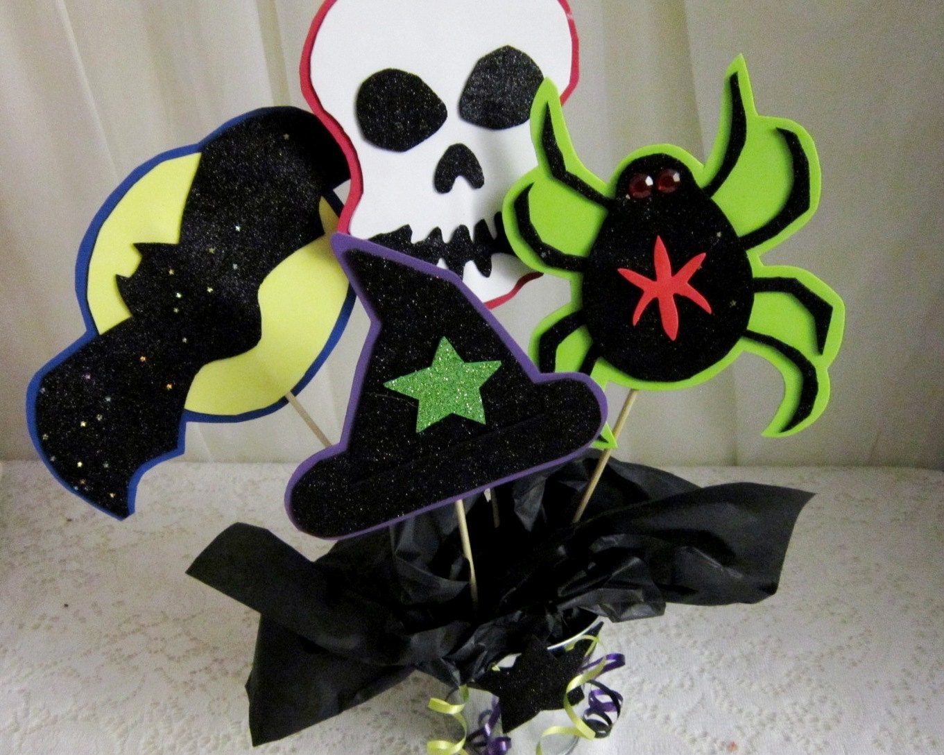 4 Spooky Sparkly Centerpiece Spikes, Halloween party decorations Il_570xn