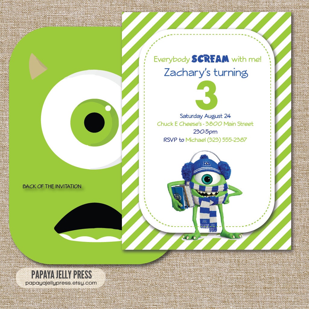 Monsters University Birthday Invitation - Mike Wazowski - 2 styles to choose from Il_570xn