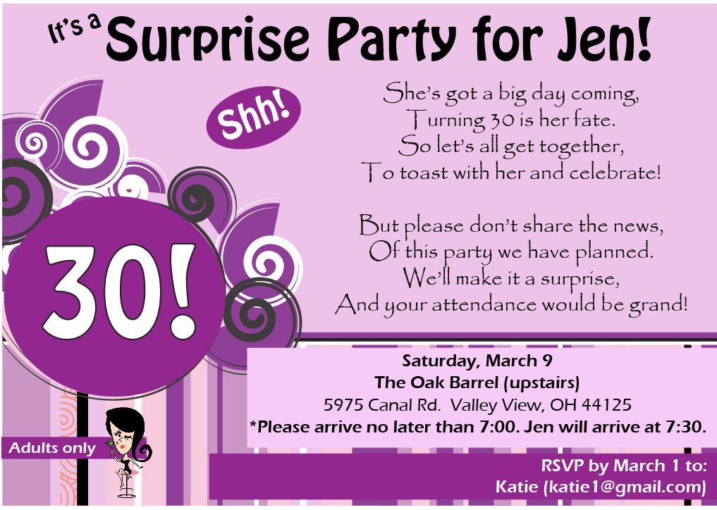 Items Similar To 30th Birthday Surprise Party Invitation With Poem On Etsy 