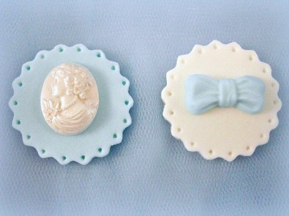 Wedding Cupcake Fondant Toppers, Wedding Tiffany Blue, Cameo Bow Fondant Toppers, Fondant Cake Topper, Tiffany Blue Bridal Shower-12 pcs Il_570xn