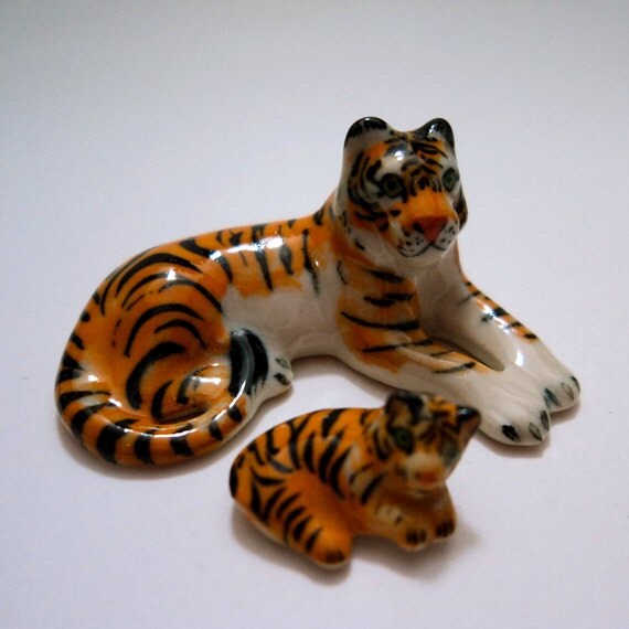 Items similar to Ceramic Tiny & Small Tigers Figurine Dollhouse