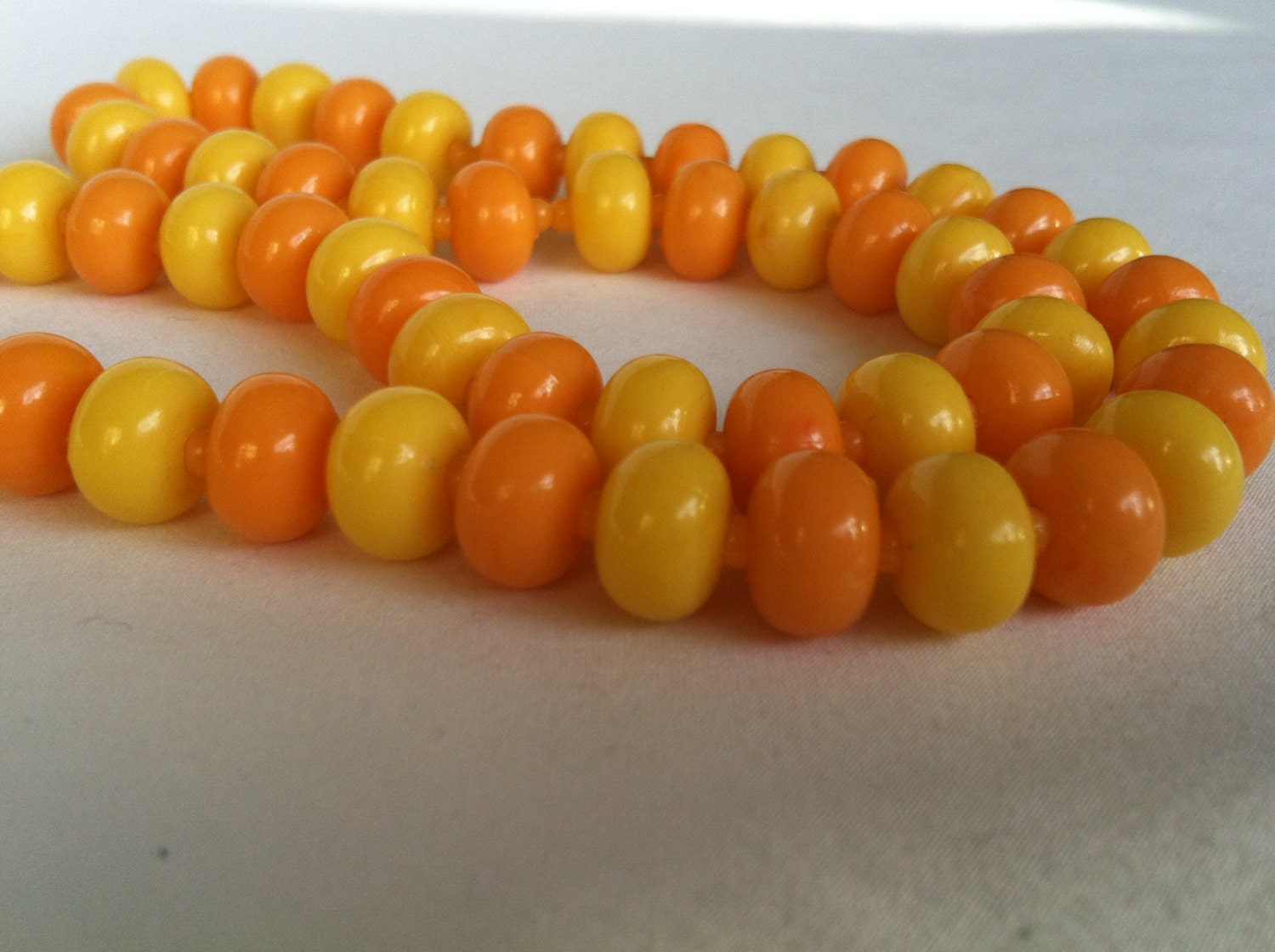 Vintage Yellow Orange Tangerine Plastic Beaded Necklace.