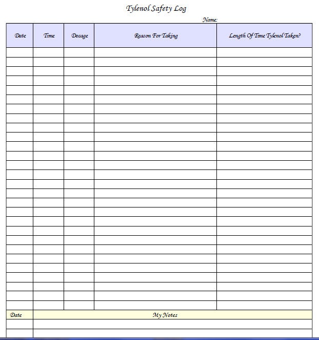 Printable Forms / Tylenol Safety Log Log / PDF/ by TheDigitalMill