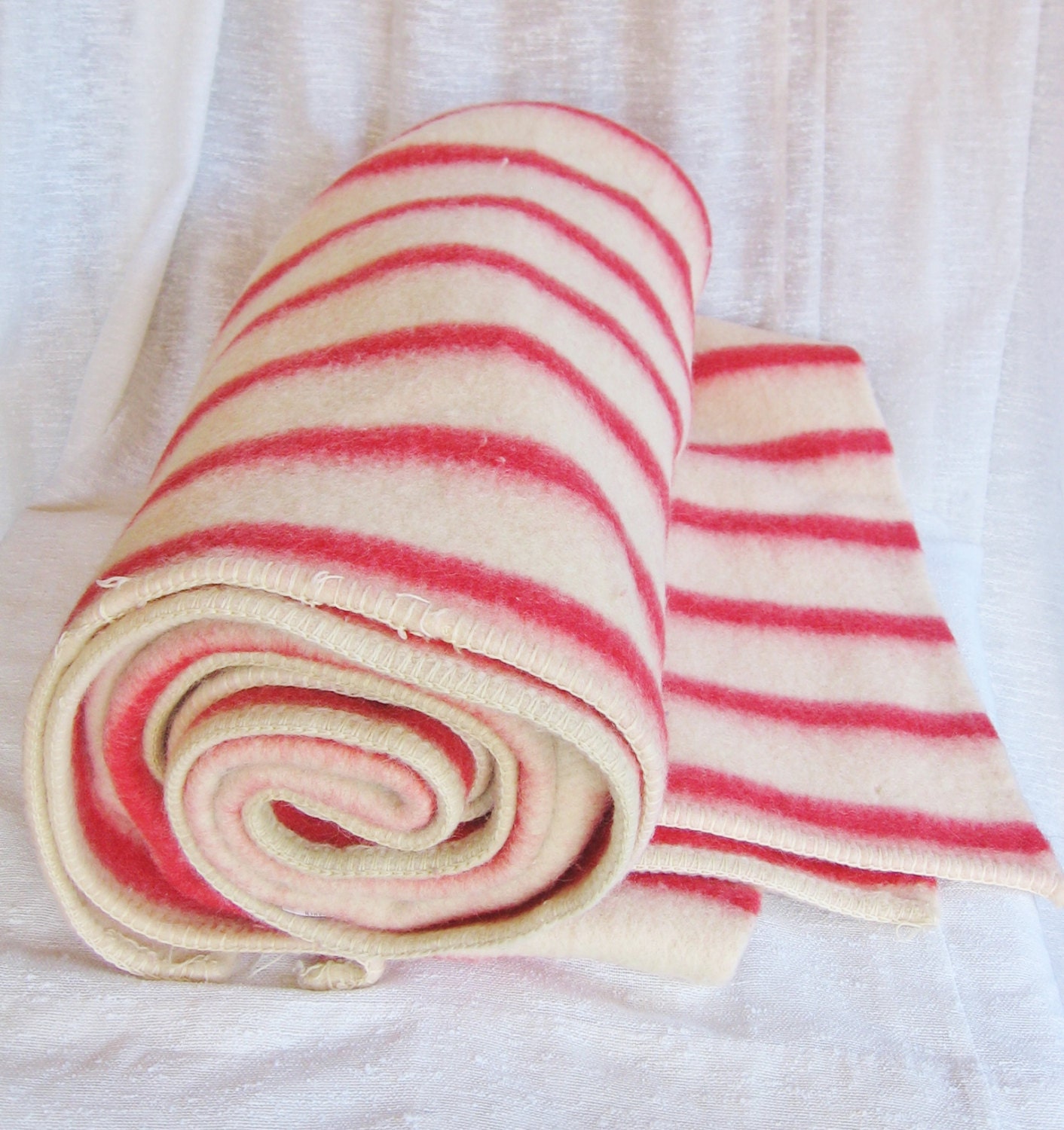Red Candy Cane Striped Wool Blanket 100 Wool by bequirksy
