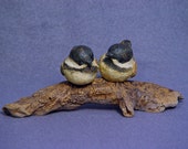 Bird series 3 - Handmade Ceramic Birds on a Log in Stoneware with Glaze - Bird Sculpture, Bird Figurine, Nature, Tree, Environment