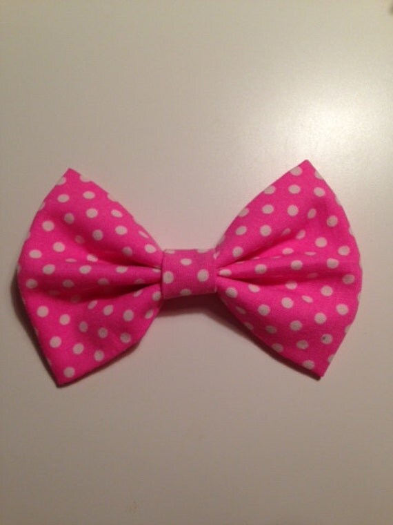Pink Polka Dot Bow Pink Hair Bow Polka Dot by NoSleepBoutique