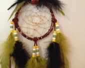 DREAM CATCHER Native American Birch Bark with Pheasant Feathers.