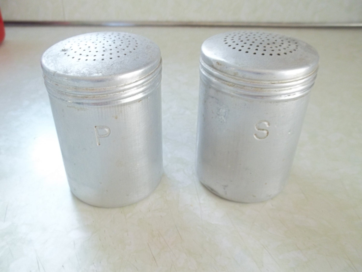 Vintage Aluminum Salt and Pepper Shakers by TheHoneysuckleTree