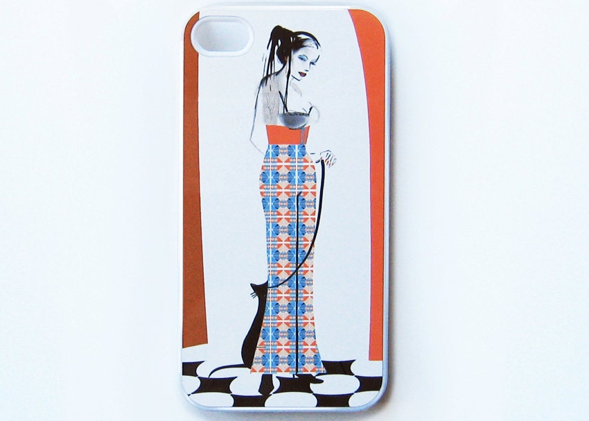 Girl iPhone 4 case, iPhone 4s case, cat iPhone 4 cover, iPhone 4s cover - HappyStripedCats
