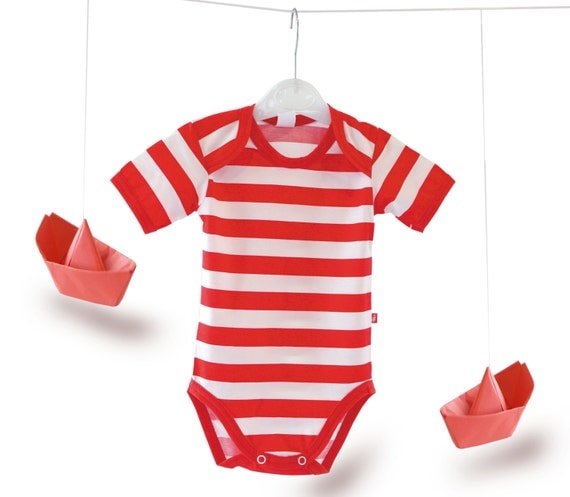 Items similar to Onesie Red White Striped Undershirt Cardigan onesie
