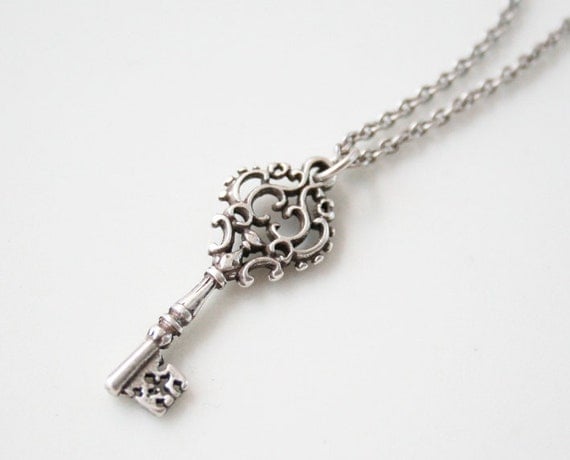 Antique Silver Key Necklace Classic Key Necklace By Petitformal