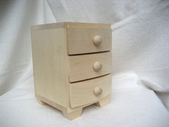 Unfinished Wooden Box with 3 drawers EcoFriendly Home by