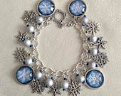 Winter Wonderland Snowflakes Charm Bracelet with Drizzled Drawbench Beads - ChimeraCharms